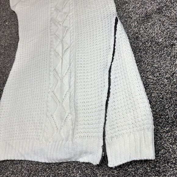 Womens Sweater Dress Sz Large Cream/ivory‎ Short Sleeve Above Knees Side Leg Zip - Picture 3 of 5